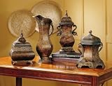 Set of 4 Vintage Antique Style Decorative Covered Urns Urn Old World Tuscan