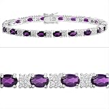 12.35 Carat Genuine Amethyst & White Topaz Silver Bracelet