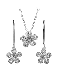 Alexandria Collection Sterling Silver Cubic Zirconia Flower Jewelry Set