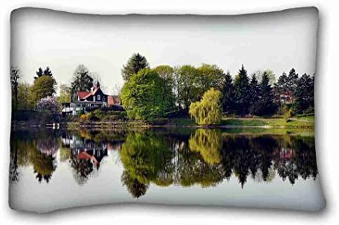 Custom Cotton &amp; Polyester Soft ( City city herzberg germany images herbs plants nature trees reflection water lake pond river house ) Rectangle Pillowcase 20x30 inches (one side) suitable for Twin-bed