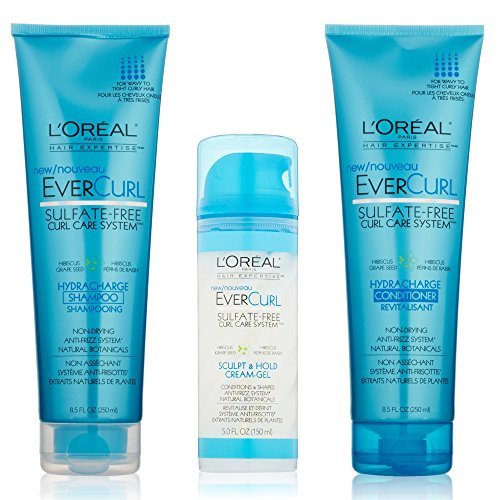L'Oreal Paris EverCurl Hydracharge Shampoo, Conditioner, and Sculpt & Hold Cream-Gel
