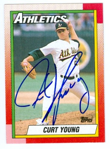 Curt Young Autographed/Hand Signed baseball card (Oakland Athletics) 1990 Topps #328 (67)