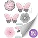Butterfly Wall Decal Stickers Gray Grey Pink Butterflies Flower Dragonfly Mural Vinyl Sticker Decals Childrens Nursery Baby Room Decor Girls Bedroom Decorations Kid Child Murals Baby Shower Decoration