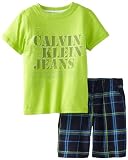 Calvin Klein Boys 2-7 Short Sleeve Top With Plaided Short