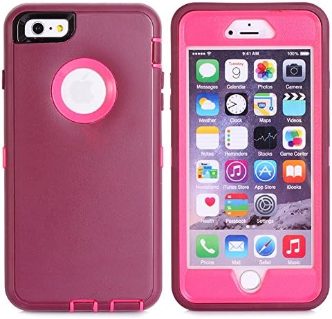 Iphone 6s Plus Case, 360 Protection Soft Silicon Anti-knock Build-in Screen Hybrid Faypro® Cases for Iphone 6s Plus (wine red &amp; rose red)