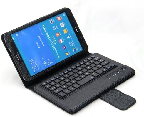 TPCROMEER Samsung Galaxy Tab Pro 8.4" 8.4 Inch T320 T321 T325 Tablet Stand Folding Portfolio PU Leather Case Cover with Removable Wireless Bluetooth Keyboard - Color Black