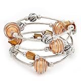 Silver-Tone Beaded Multistrand Flex Bracelet (Apricot Yellow)