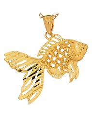 10k Real Yellow Gold 2.0cm Cute Filigree Goldfish Sea Life Charm Pendant