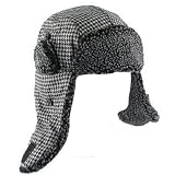 TWEED HOUNDSTOOTH TROOPER TRAPPER WINTER SKI HAT BLACK - LARGE / EXTRA LARGE