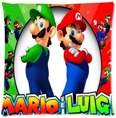 Custom Cotton Pillow Cases Super Mario Luigi Printed Zippered Cushion Cover Case 18x18 inch(Two Sides Printed)