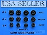 12 BLACK SILICON REPLACEMENT EARBUDS FOR SONY EARPHONES iN-EAR CX1 EX32 EX33LP EX34SC EX35B EX36V EX52 EX55 EX56LP EX71 EX75 EX76 EX81 EX85 EX90 EX300 EX500LP EX700LP MDR-EX51 MDR-EX700 NX1 NC11 NC22 NC32 XB40EX XB20EX / iPOD iPHONE MP3 MP4