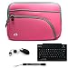 Pink Retro Design Slim Protective Soft Neoprene Cover Carrying Case Sleeve with Extra Pocket // Airport Check-Point-Friendly // For Dell Inspiron duo Netbook Notebook 10.1 Inch Screen + Includes a Accessory Pack Of Slim Wireless Bluetooth Keyboard with USB Mini Mouse