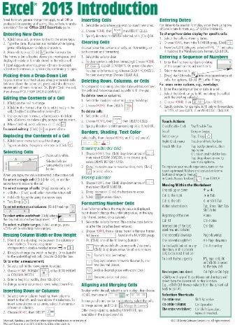 Microsoft Excel 2013 Introduction Quick Reference Guide (Cheat Sheet of Instructions, Tips & Shortcuts - Laminated Card)
