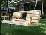 5 Feet Ft FLIP CUP HOLDER CONSOLE Cypress Lumber ROLL BACK PORCH SWING made from Rot-resistant Cypress Eternal Wood Made in the USA - Green Furniture - GO GREEN