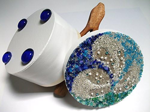 Wood Treasure Box with Hand Beaded Lid; Czech Glass Beads form a lovely Sea Fan motif in Sapphire, Aquamarine, Emerald, Silver &amp; Turquoise.