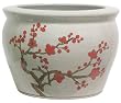 Asian Design Planter Pots - 10" Cherry Blossoms on Ice Crackle Ivory Porcelain Pottery Fishbowl