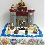 Super Deluxe Mario 19 Piece Birthday Cake Topper Set Featuring Warios Castle Diddy Kong Donkey Kong Boo Ghost Goomba Wario Waluigi Mario Luigi Koopa Troopa Mushroom Gold Coins and 5 Mario Cake Buttons
