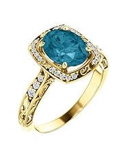 18K Yellow Gold 9.00x7.00mm Oval Cut London Blue Topaz and Diamond Ring -- LIFETIME WARRANTY
