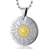 Aquarius Water Bearer Sign Zodiac Symbol Stainless Steel Circle Pendant Necklace