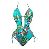 Plunge Monokini Swimsuit Multicolored Abstract