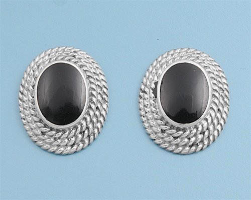 Oval-Shaped Stone Earrings – Black Onyx – 18 mm