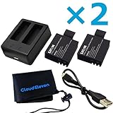 【SJCAM】 2個同時充電 デュアルUSBバッテリーチャージャー + SJ4000/SJ5000/M10/SJ5000 Plus対応 純正バッテリーパック 3.7V/900mAh 2個 + CloudElevenアクセサリー袋 セット (デュアルUSB充電器+純正バッテリー2個)