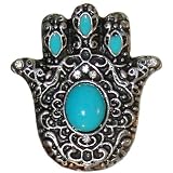 1 1/4 X 1 1/2 Hamsa Ring In Turquoise with Burnished Silver Finish
