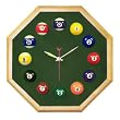 Octagon Oak Billiard Clock With Dark Green Mali Felt