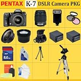 Pentax K-7, K7 14.6 Megapixel Digital SLR Camera Body Kit, with Shake Reduction and 720p Hd Video with Da 18-55mm F/3.5-5.6 Al Weather Resistant Lens + Huge Accessories Package Including Wide Angle Macro Lens + 2x Telephoto + 3 Pc Filter KIT + 8gb Sdhc Memory Card + 2x Extended Life Batteries + Carrying Case + Tripod & Much More!!