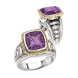 925 Silver & Amethyst Rectangular Ring with 14k Gold Accents- Sizes 6-8