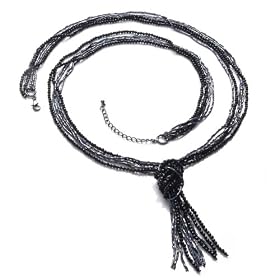 Adrian Buckley Long hematite knot necklace with jet coloured seed beads