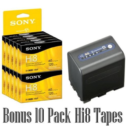 Sony InfoLithium Super Quick Charge Battery for the Sony DCR-TRV140 & DCR-TRV460 Digital8 Handycam Camcorder with 10 Pack of Sony Digital Hi8 Cassette Tapes
