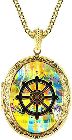 Dharmachakra Wheel of Dharma Buddhism Gold Solid Perfume Locket Pendant