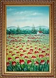 IMAGE OF Flower Landscape Field Oil Painting 42.5 x 30.5 inches, with Exquisite Dark Gold Wood Frame