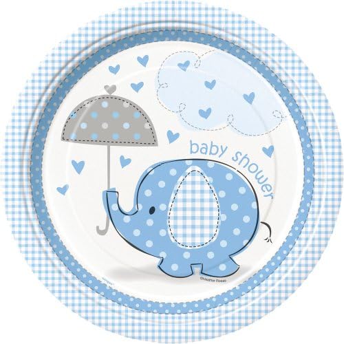 Unique Baby Shower Paper Plates - Blue Umbrellaphants