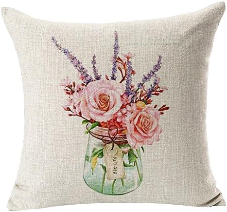 LOULANJX Square Decorative Throw Pillow Case Cushion Cover Hand-Painted Figure Colorful Cartoon Small And Pure And Fresh Flowers Grass Cotton And Linen Fashion Pillowcase18 X18 Inch (Flowers-I)