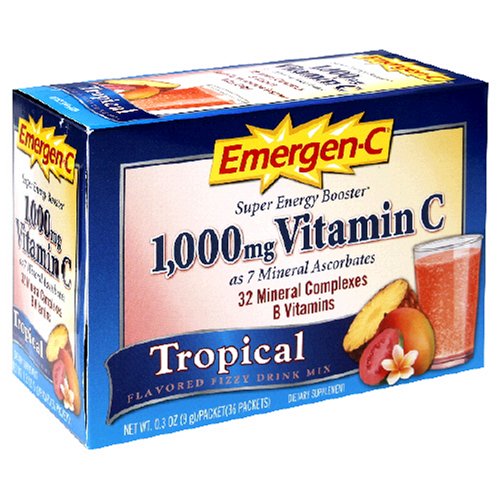 Emergen-C Vitamin C Fizzy Drink Mix, 1000 mg, Tropical, 0.3-Ounce Packets (Pack of 36) by Emer'gen-C