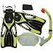 PROMATE Junior Snorkeling Scuba Diving Mask DRY Snorkel Fins Set for kids, Yellow, L/XL
