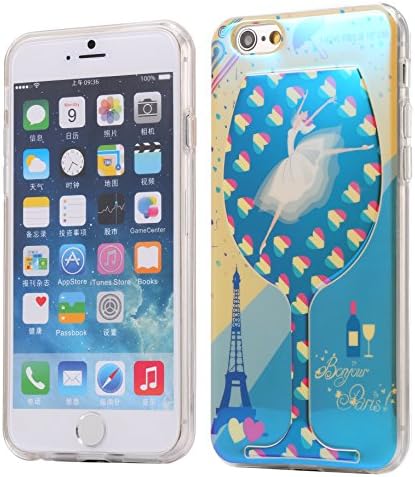 Iphone 6 Plus Case , Bellivin Iphone 6 Plus 5.5 Protective Case Soft TPU Back Cover , 3d Wine Glass Pattern with White Dancing Ballet Girl and Eiffel Tower (Blue Light Green Yellow)