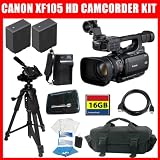 Canon XF105 HD Professional Camcorder + BP-975 Equivalent Replacement Battery (2Pcs) + AC/DC Rapid Charger + 16GB Compact Flash Memory + USB 2.0 Memory Reader + Deluxe Camcorder Case + 72 Aluminum Tripod + More