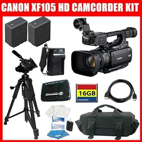Canon XF105 HD Professional Camcorder + BP-975 Equivalent Replacement Battery (2Pcs) + AC/DC Rapid Charger + 16GB Compact Flash Memory + USB 2.0 Memory Reader + Deluxe Camcorder Case + 72 Aluminum Tripod + More