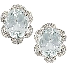 14k 1 8ct TDW Diamond and Aquamarine Earrings by Amour