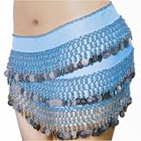 Sporting Goods : SEXY BELLY DANCER COSTUME HIP SCARF - TURQUOISE WITH SILVER COINS