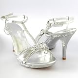 T-Strap Evening High Heel Rhinestone Party Sandals Silver , 5-10