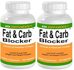 2 BOTTLES Fat & Carb Blocker 360 total Capsules with Phaseolus Vulgaris (White Kidney Bean Extract) Chitosan Extreme Diet Pills Weight Loss KRK SUPPLEMENTS