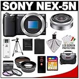 Sony Alpha NEX-5N Digital Camera Body (Black) with E 16mm f/2.8 Lens + 32GB ....