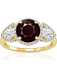 14K Yellow Gold Round Cut Ruby Ring With Sidestones