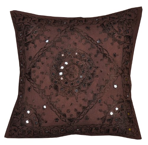 Imagen 2 de Cushion Covers Hecho a mano con tamaño de trabajo de bordado y del espejo de 16 x 16 pulgadas Juego de 2 piezas