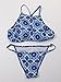 Creabygirls Womens Cute Floral Halter Top and Bottom Bikini Set(US4) Blue