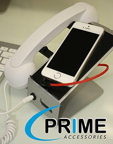 PrimeAccesories® Silver/White Office desktop holder with retro handset for iphone 4 iphone 5 5s, Samsung galaxy, Samsung galaxy note, htc, Nokia, Metal color Siver/black